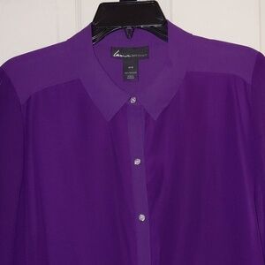 EUC Lane Bryant 14/16 Blouse Button Front Long Tunic Long Sleeve Purple
